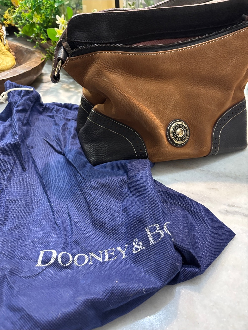 Dooney & Bourke Brown and Black Pebbled Leather Shoulder Bag